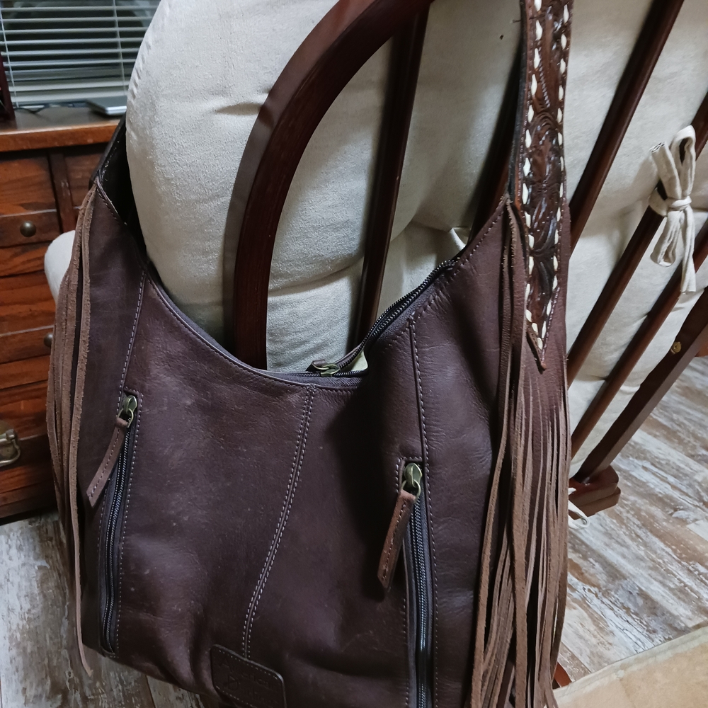 Brown Leather Fringe Shoulder Bag - Picture 3 of 5